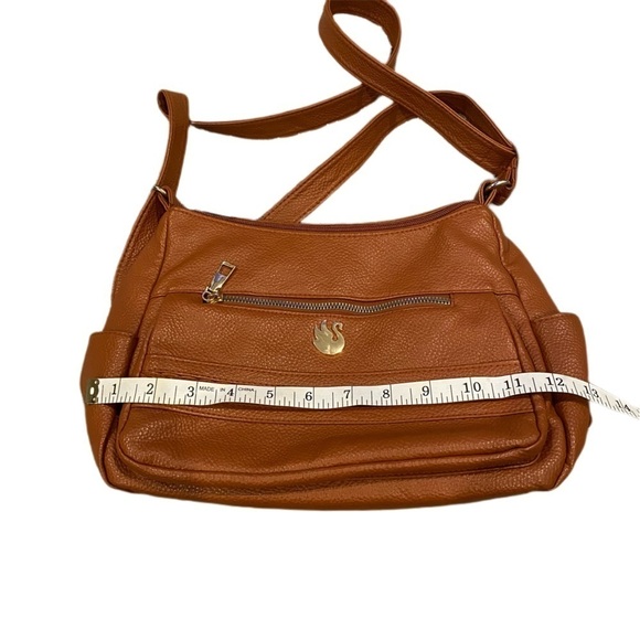 Brown Multi-Sectioned Shoulder Purse - Gold Swan & Zipper Detail - Picture 4 of 6